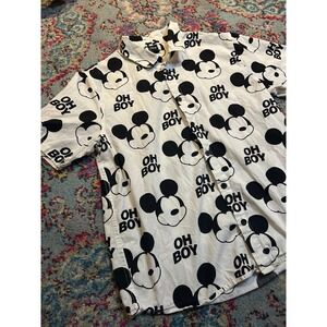 Neff Disney Mickey Mouse Shirt White Black Oh Boy Graphic Button Down F00TMS8XX